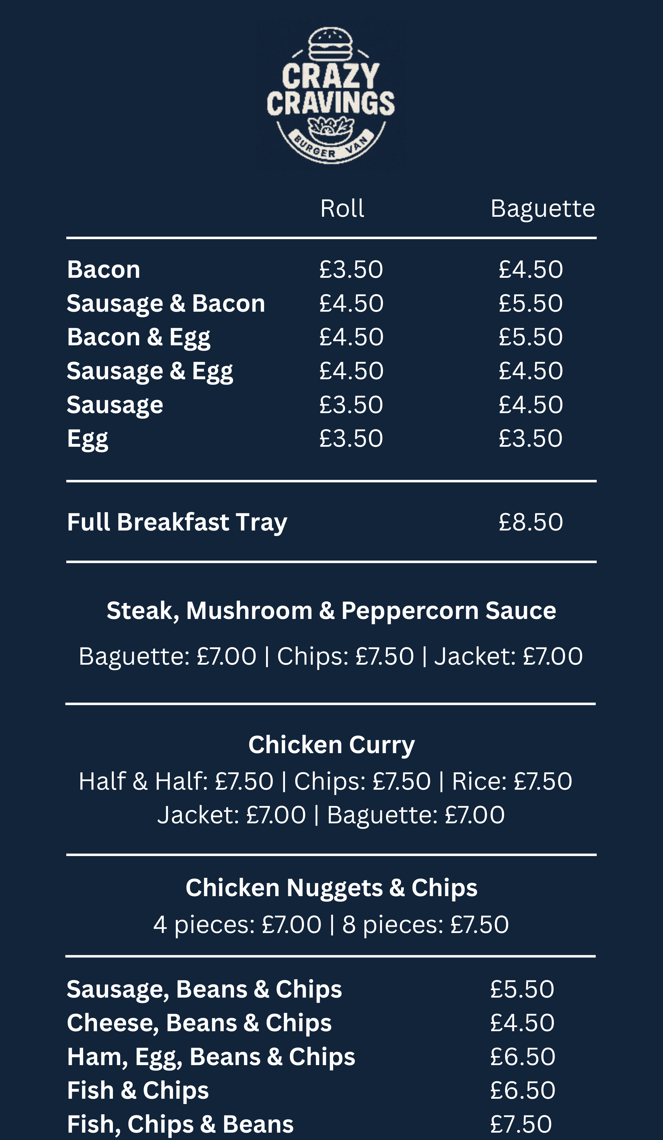 CrazyCraving Menu Page 1